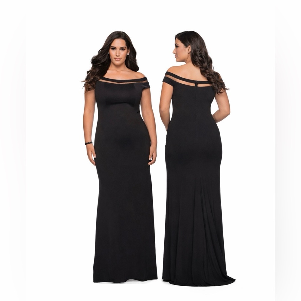 LA FEMME Curve 16W Black 29049 Formal Gown Off Shoulder Wedding Guest $398